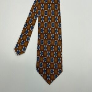 Zylos Bronze Blue Geometric Silk Necktie Mens One Size
